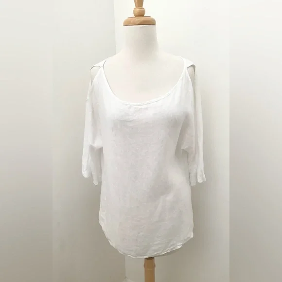 COLD SHOULDER LINEN TOP - Picture 1 of 4